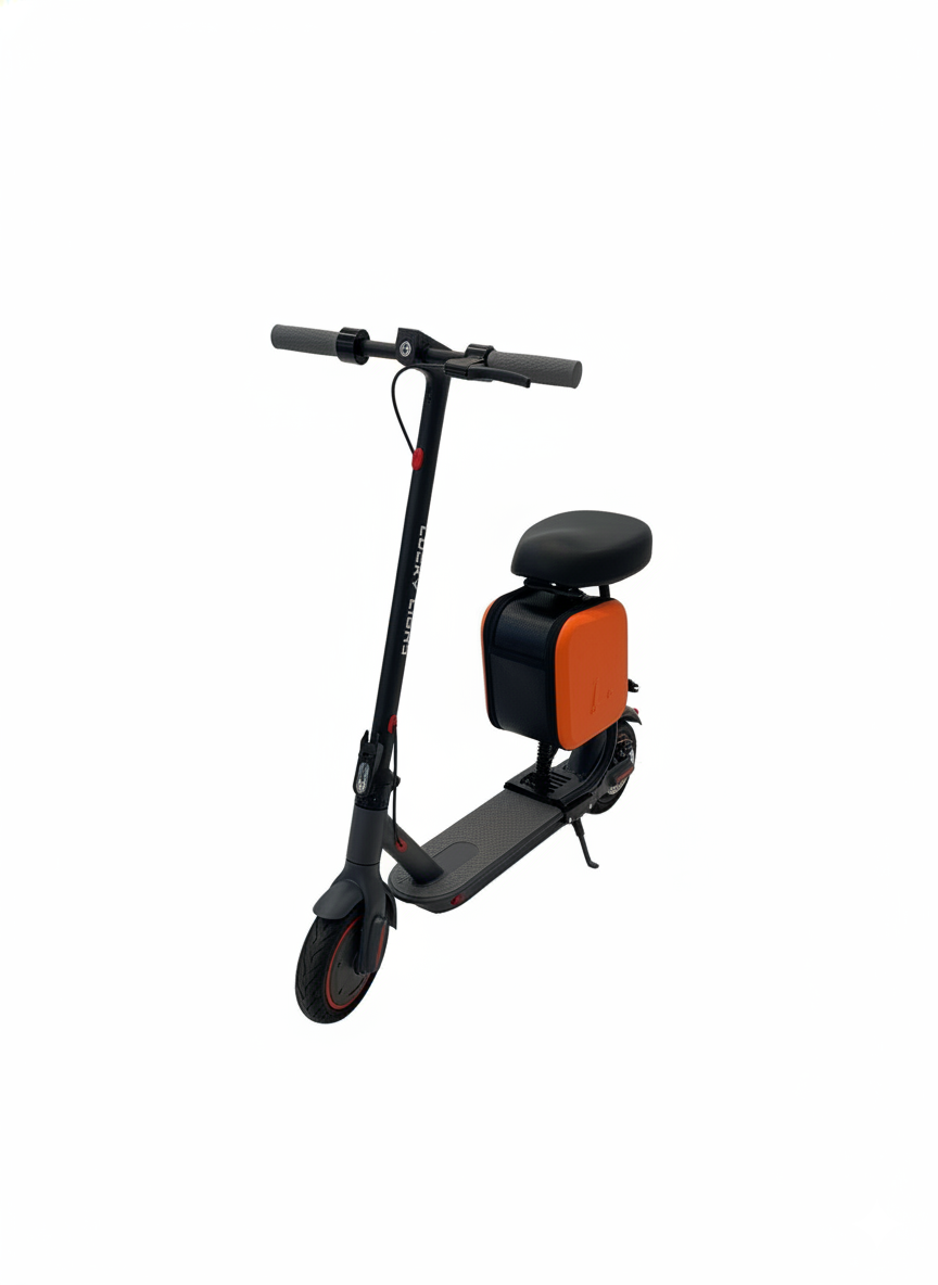 Lucky Liang M365 Plus electric scooter with seat, powerful motor and stable design for city rides.