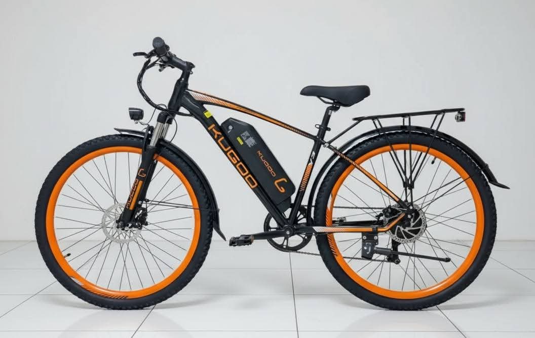 Kugoo Kirin V3 electric mountain bike featuring long-range battery and durable tires.