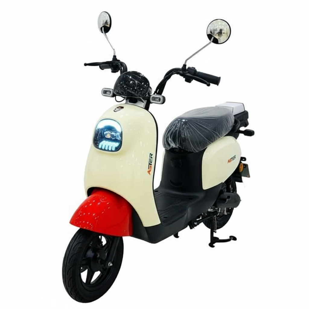 Aster electric scooter with long-range battery and powerful motor for daily rides.