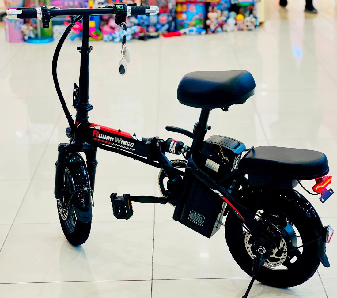 Folding electric bike, escooter and electric scooter for adults with compact design and long-range battery.